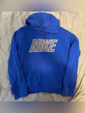 Vintage Y2K Nike Mens Big Logo Spellout Hoodie Sweatshirt Blue Label Size Large